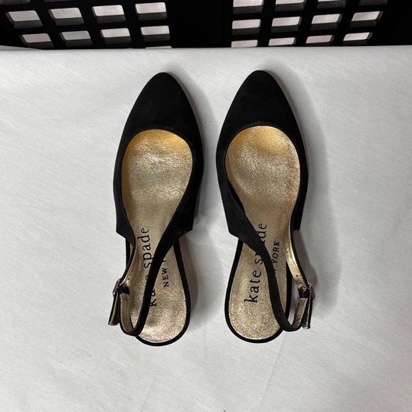 🖤NWOT! Kate Spade Black Size 7.5 Ruby Sling Shoes Bedazzled 1" Round Heel!🖤 - Picture 6 of 14